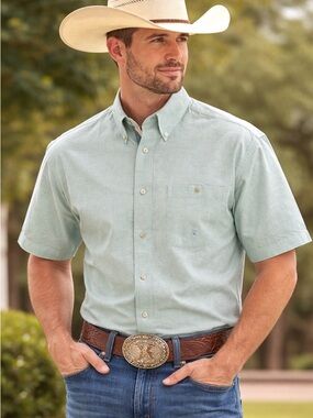 Twenty X Wrangler Western Button Up Shirt Mint Green Short Sleeve Mens XL